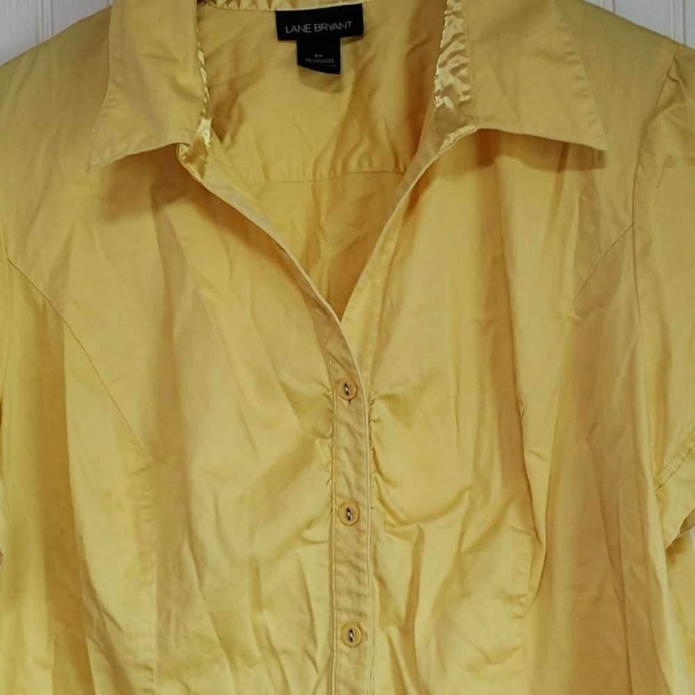 Lane Bryant Button Up Shirt‎ Womens Plus 22 Yellow Collared Short Sleeve